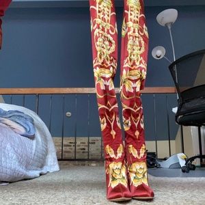 Nasty Gal Thigh high boots size 38, red and gold